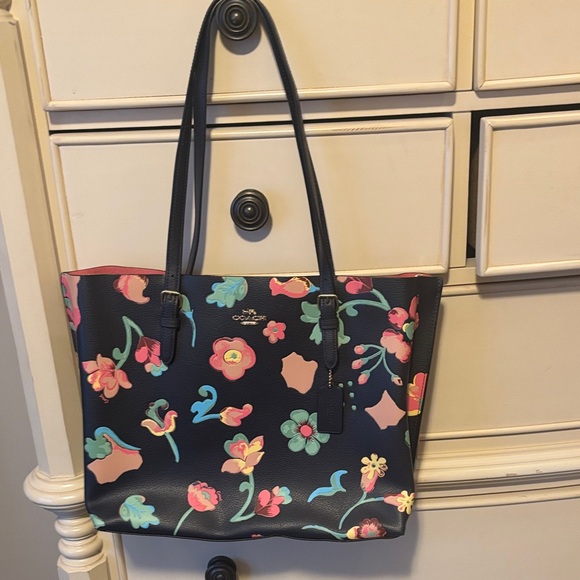 Coach Handbags - Coach Black Tote with Colorful Floral Design